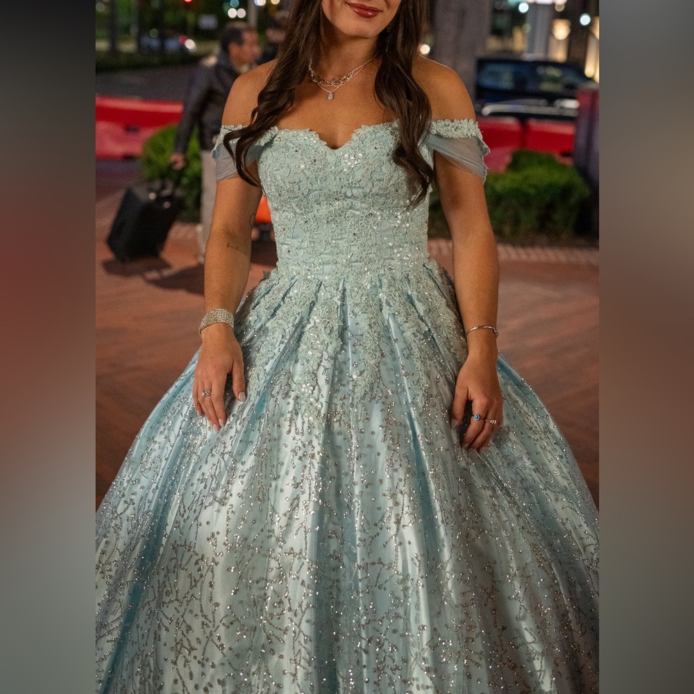Cinderella's Closet Light Blue Off-Shoulder Prom Dress